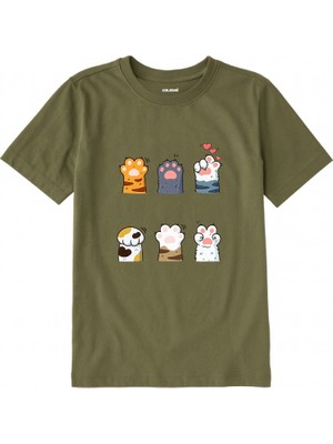 Colermi Pamuk Kumaş Çocuk Tişörtü – Kedi Patileri Baskılı