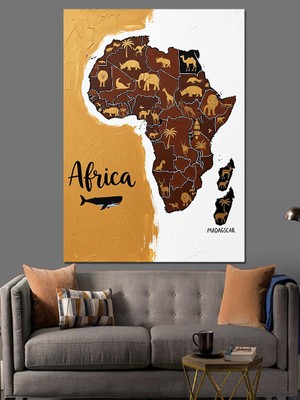 Tablomega Afrika Haritası Soyut Sanat Dekoratif Kanvas - Mdf Ahşap Tablo