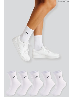 Belinoplus Pamuklu Spor Burun Ucu Dikişsiz Beyaz Renk 5 Li Paket Çorap