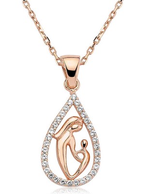 Aya Diamond Gümüş Damla Anne Çocuk Kolyesi