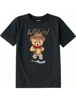 Colermi Pamuk Kumaş Çocuk Tişörtü – Wildwest Bear Ayıcık Baskılı Çocuk T-Shirt