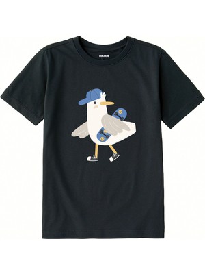 Colermi Pamuk Kumaş Çocuk Tişörtü – Skateboard Martı Baskılı Çocuk T-Shirt