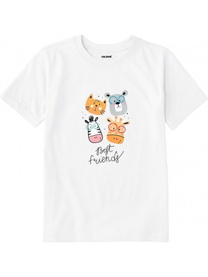 Colermi Pamuk Kumaş Çocuk Tişörtü – Best Friends Hayvan Baskılı Çocuk T-Shirt