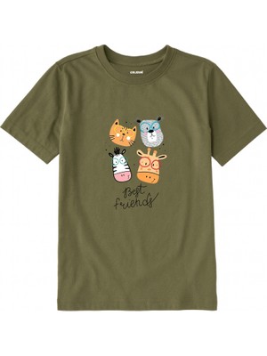 Colermi Pamuk Kumaş Çocuk Tişörtü – Best Friends Hayvan Baskılı Çocuk T-Shirt