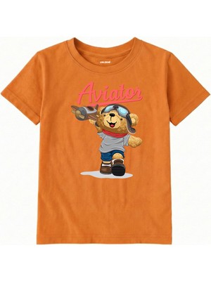 Colermi Pamuk Kumaş Çocuk Tişörtü – Aviator Bear Ayıcık Baskılı Çocuk T-Shirt