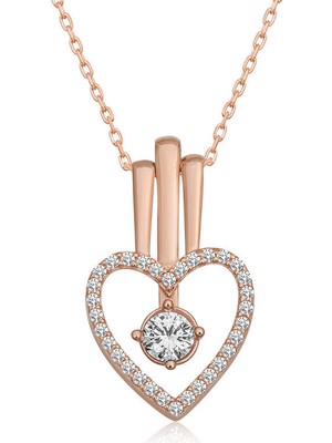 Aya Diamond Gümüş Rose Kalpli Tek Taş Kadın Kolye
