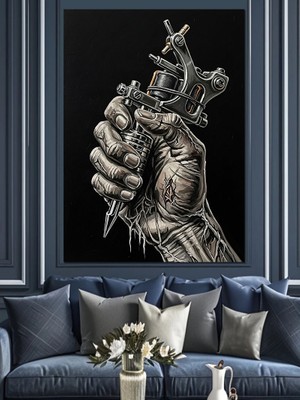 Tablomega Dövme Silahı El Sanatı Dekoratif Kanvas - Mdf Ahşap Tablo