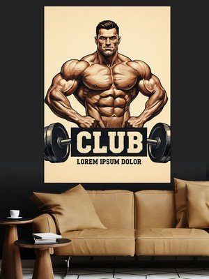 Tablomega Ağırlık Kaldırma Vücut Geliştirme Fitness Kulübü Reklam Afişi Dekoratif Kanvas - Mdf Ahşap Tablo