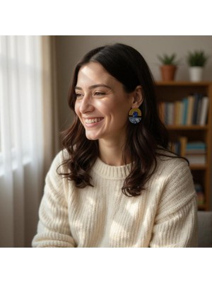 BURADABULDUN Mavi Taş Detaylı Geometrik Tasarım Küpe