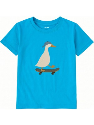 Colermi Pamuk Kumaş Çocuk Tişörtü – Kaykaycı Ördek Baskılı