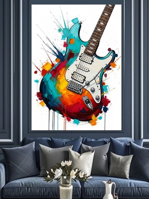 Tablomega Sıçrama Boyalı Elektro Gitar Dekoratif Kanvas - Mdf Ahşap Tablo