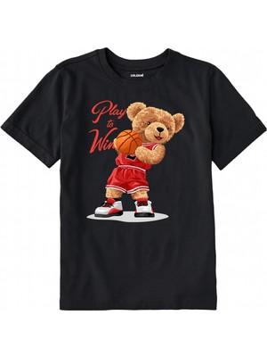 Colermi Pamuk Kumaş Çocuk Tişörtü – Play To Win Basket Bear Ayıcık Baskılı Çocuk T-Shirt