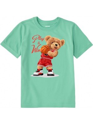 Colermi Pamuk Kumaş Çocuk Tişörtü – Play To Win Basket Bear Ayıcık Baskılı Çocuk T-Shirt