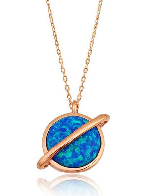 Aya Diamond Gümüş Rose Opal Taşlı Gezegen Bayan Kolye