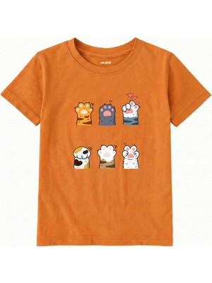 Colermi Pamuk Kumaş Çocuk Tişörtü – Kedi Patileri Baskılı