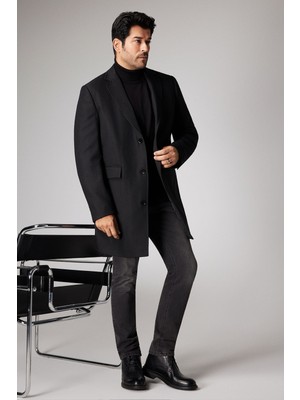 Altınyıldız Classics Standart Fit Normal Kesim Mono Yaka Armürlü Kapak Cepli Palto