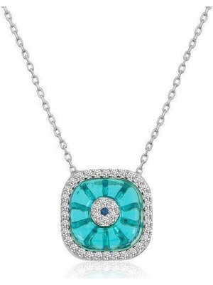 Aya Diamond Gümüş Rodyum Kare Camgöz Nazar Bayan Kolye