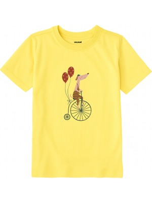 Colermi Pamuk Kumaş Çocuk Tişörtü – Balonlu Bisiklet Köpek Tasarımı Çocuk T-Shirt