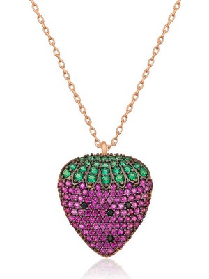Aya Diamond Gümüş Rose Çilek Bayan Kolye