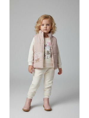 Nellino Kız Çocuk Fermuar Kapama Şişme Yelek Üçip Kalın Sweat Alt Eşofman Takım