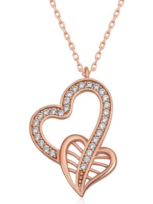 Aya Diamond Gümüş Rose Birleşmiş Kalpler Kadın Kolye