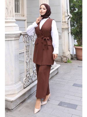 Moda Mihram Kemer Detaylı İkili Takım Kahverengi 19232