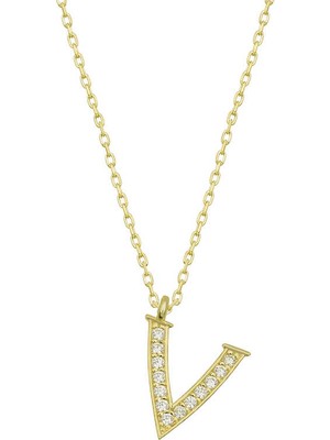 Aya Diamond Gümüş Gold V Harfi Kadın Kolye