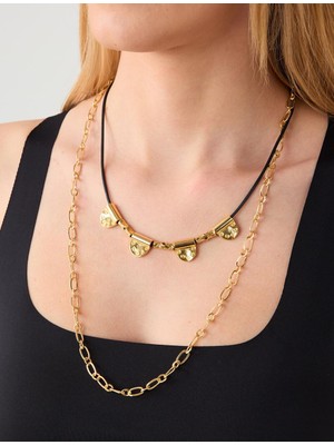 Jimmy Key Altın Rengi Parlak Metal Detaylı Zincirli Ikili Kolye