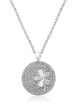 Aya Diamond Gümüş Zirkon Taşlı Yonca Bayan Kolye