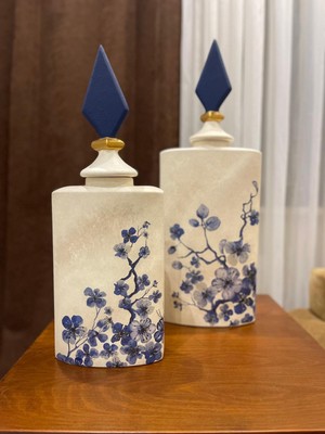 Atölye Momo Denizli Ikili Küp Dekoratif Ürün Mavi