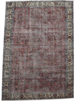 Kilim Antik El Dokuma 5m2 Çiçekli Eskitme Yün Salon Halısı 0596 - Vintage - Kırmızı