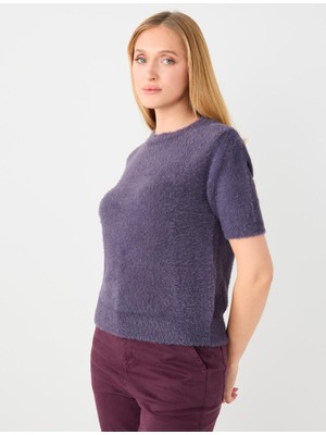 Jimmy Key Mor Düz Kesim Bisiklet Yaka Kısa Kollu Triko Kazak