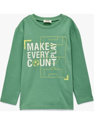 Koton Uzun Kollu Bisiklet Yaka Baskılı Pamuklu Tişört