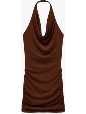 Koton Drapeli Sırt Dekolteli Degaje Yaka Bodycon Midi Elbise