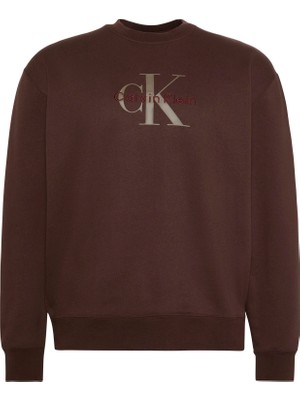 Calvin Klein Erkek Kahverengi Calvin Klein Ls Eu 350TERRY Monologo Cn Swtsh Erkek Kahverengi Sweatshirt