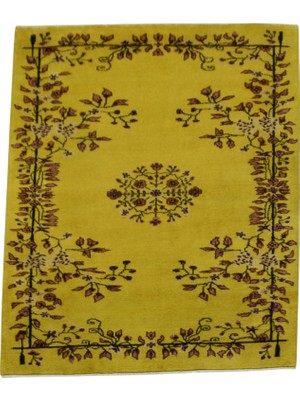 Kilim Antik El Dokuma Çiçekli Göbekli Yün Halı 0629 - Yeni - Sarı