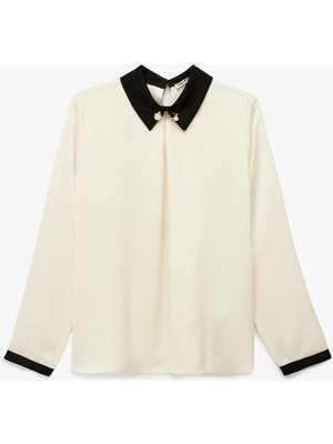 Koton Metal Aksesuar Detaylı Uzun Kollu Gömlek Yaka Bluz