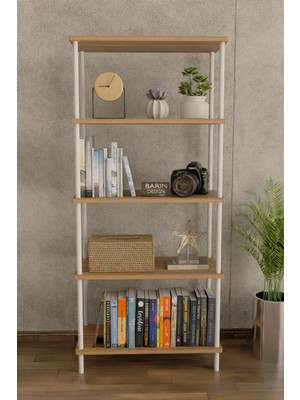 Barin Design 5 Raflı Modern Metal Gövdeli Kitaplık Çevir-Tak Kolay Kurulum Çalışma Odası, Salon, Ofis Kullanımı