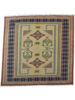 Kilim Antik El Dokuma Oygulu Izmir Antik Yörük Yün Salon Halısı 0612 - Yeni - Çok Renkli