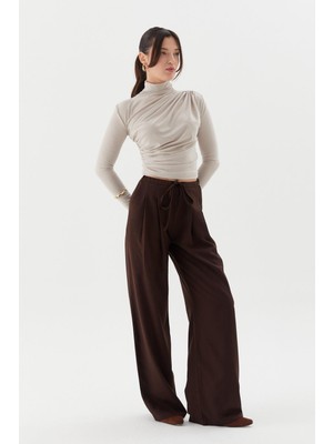 Shopping Shop Pileli Bağcık Detaylı Palazzo Pantolon Kahve