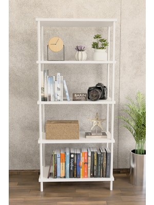 Barin Design 5 Raflı Modern Metal Gövdeli Kitaplık Çevir-Tak Kolay Kurulum Çalışma Odası, Salon, Ofis Kullanımı