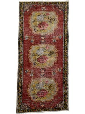 Kilim Antik El Dokuma Güllü Çiçekli Yolluk Yün Halı 0602 - Vintage - Çok Renkli