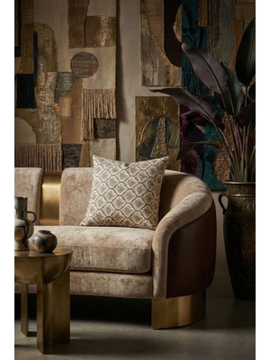 Finezza Melisa Damask Baskılı Duck Kumaş Kahverengi Kırlent 45*45 cm  - 807