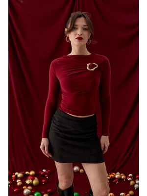 Shopping Shop Göğsü Tokalı Bluz Bordo