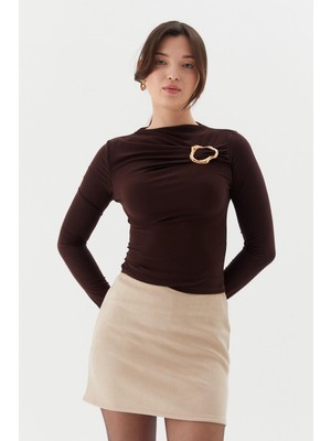 Shopping Shop Göğsü Tokalı Bluz Kahve