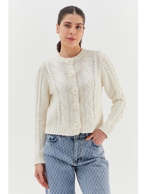 Shopping Shop Tasarım Düğmeli Örgü Hırka Krem