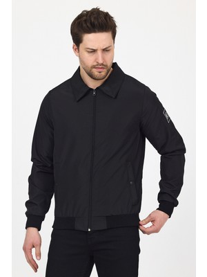 Level High Erkek Siyah Basic Bomber Ceket – Mevsimlik Fermuarlı