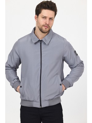 Level High Erkek Gri Basic Bomber Ceket – Mevsimlik Fermuarlı