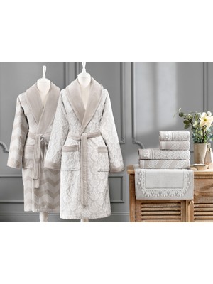 Özdilek Pamuklu 7 Parça Aile Bornoz Seti-Tappeto Krem Krem