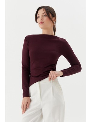 Shopping Shop Asimetrik Kesim Kayık Yaka Body Bordo